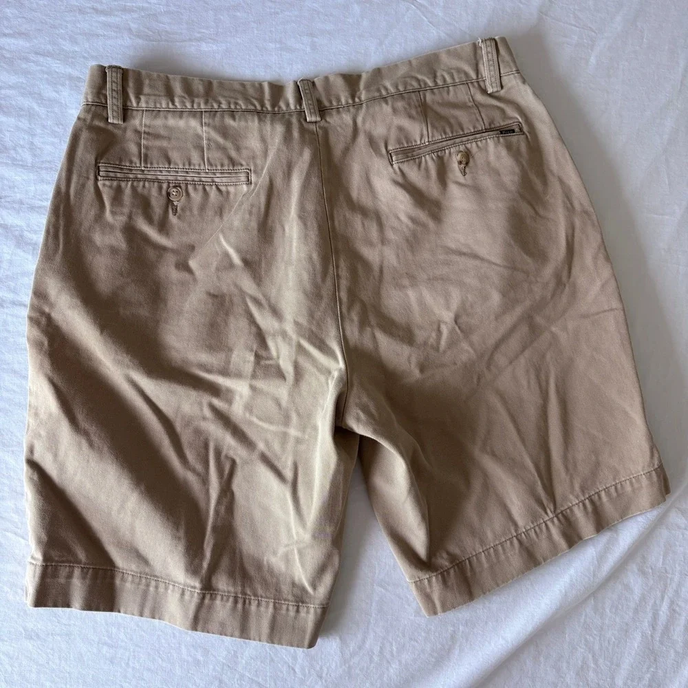 Polo Ralph Lauren Mens Khaki Chino Shorts Tan Cotton Twill Size 34 Flat Front